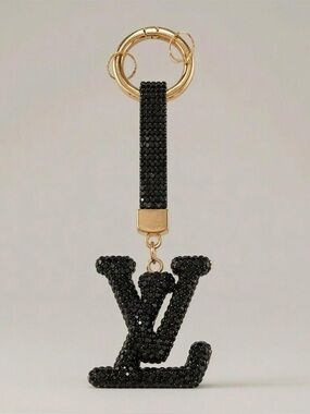 Fashion Logo Black Encrusted Bag Charm